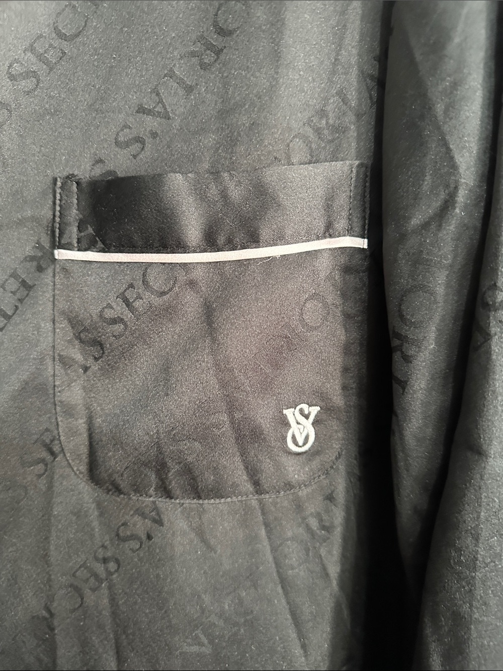 Victoria's Secret Black Satin Pajama Set with White Piping Trim - Picture 4 of 4